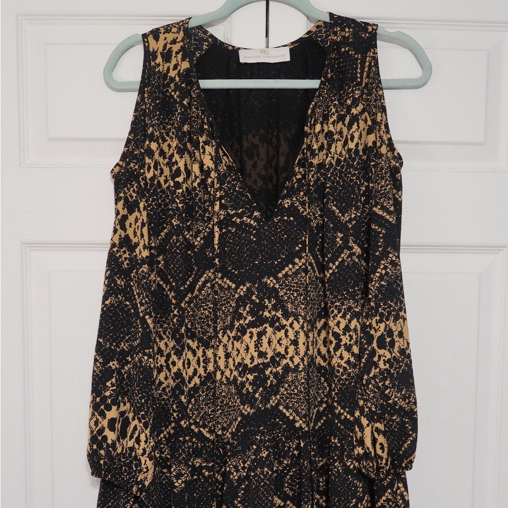 Amanda Uprichard Black and Tan Long Sleeve Shoulder Cut Out Mini Dress Size P